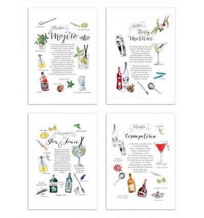4 art-posters Pack Cocktails - Mercedes Lopez Charro