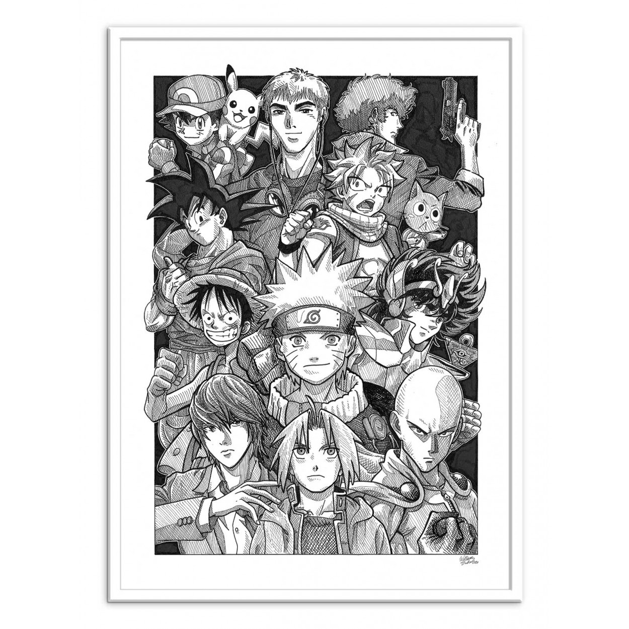 Poster dans un cadre noir Manga petits guerriers 50x70 cm