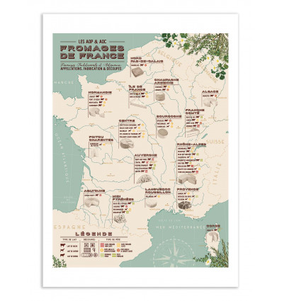 Art-Poster - Carte des fromages de France - Frog Posters