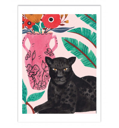 Art-Poster - Jaguar and Pink vase - Ploypisut