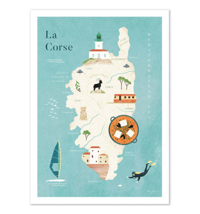 Art-Poster - Carte de La Corse - Henry Rivers