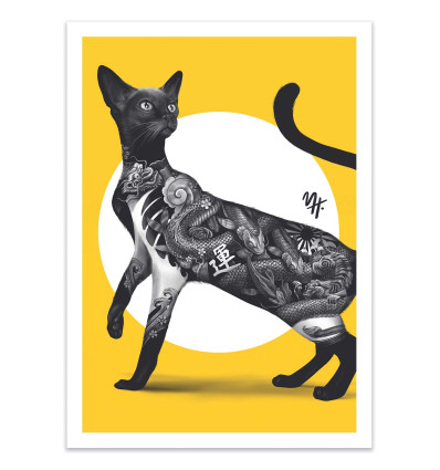 Art-Poster - Japanese cat tattoo yellow - Mark Harrison