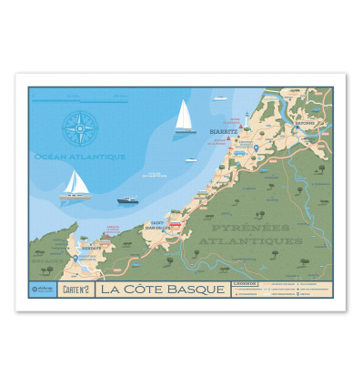 Art-Poster - Carte Cote Basque - Olahoop Travel Posters