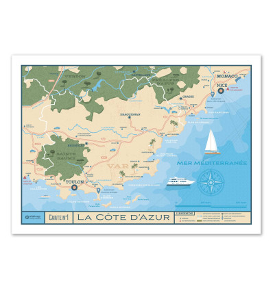 Art-Poster - Carte Cote d'Azur - Olahoop Travel Posters