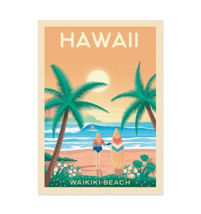 Art-Poster - Hawaii Waikiki beach - Olahoop Travel Posters