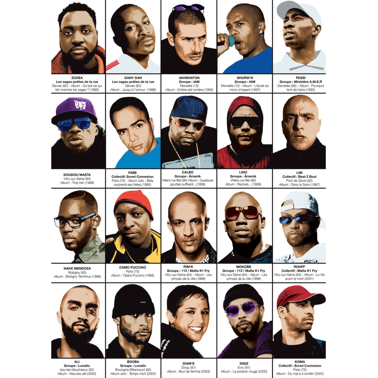 Affiche d'art - Les légendes du rap français, par Olivier Bourdereau