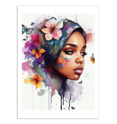 Art-Poster - Watercolor floral arabian woman - Chromatic fusion studio