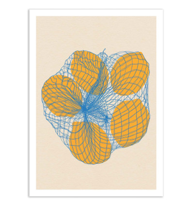Art-Poster - Five lemons in a net bag - Rosi Feist