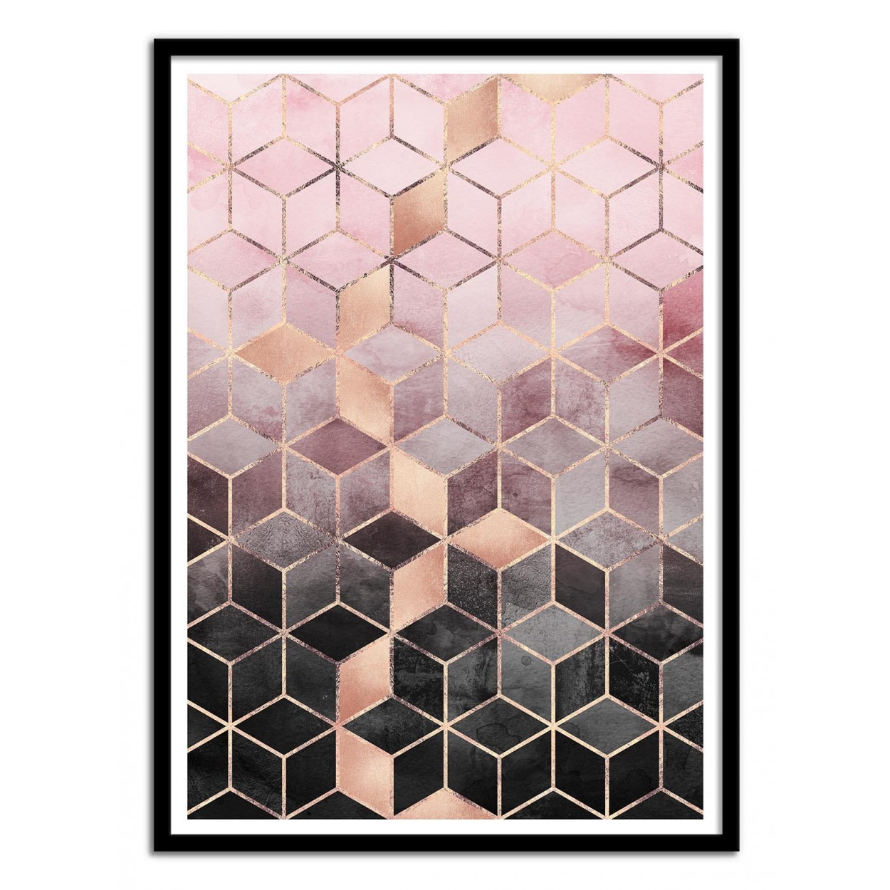 Art-Poster - Pink Grey Gradient Cubes, by Elisabeth Fredriksson