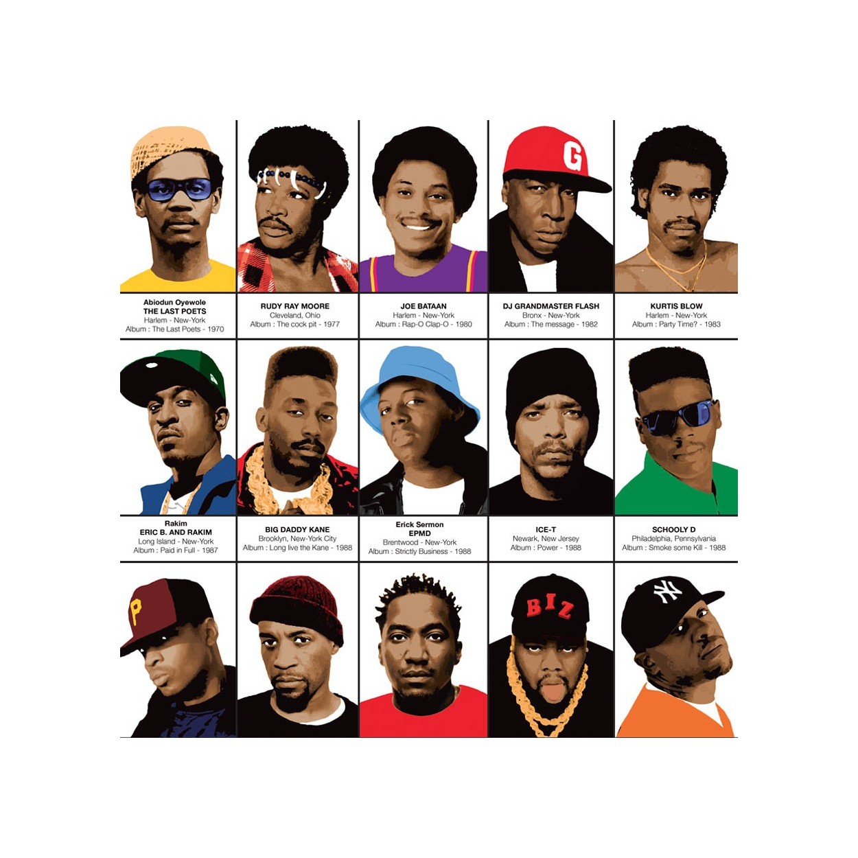 Legendary Rappers Chronology Wall Editions Art-Poster 50 x 70 cm Olivier Bourdereau 