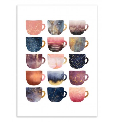 Art-Poster 50 x 70 cm - Pretty coffee cups - Pink series - Elisabeth Fredriksson