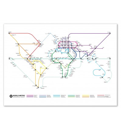 Art-Poster 50 x 70 cm - World Metro Map - Olivier Bourdereau