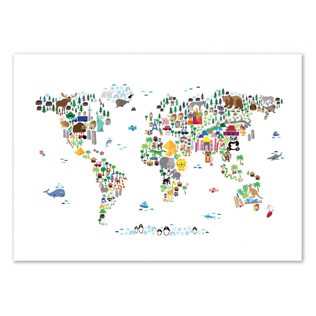 Art Poster Children Animal World Map By Michael Tompsett
