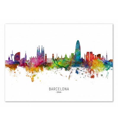 Art-Poster - Barcelona Spain Skyline (Colored Version) - Michael Tompsett
