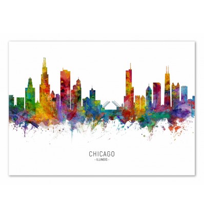 Art-Poster - Chicago Illinois Skyline (Colored Version) - Michael Tompsett