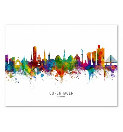 Art-Poster - Copenhagen Denmark Skyline (Colored Version) - Michael Tompsett