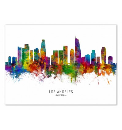 Art-Poster - Los Angeles California Skyline (Colored Version) - Michael Tompsett