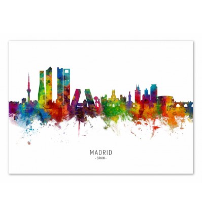 Art-Poster - Madrid Spain Skyline (Colored Version) - Michael Tompsett