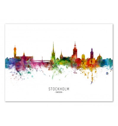 Art-Poster - Stockholm Sweden Skyline (Colored Version) - Michael Tompsett