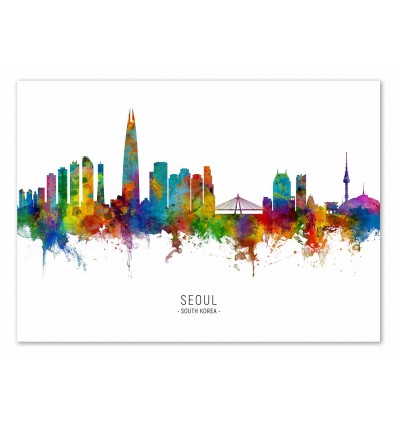 Art-Poster - Seoul South Korea Skyline (Colored Version) - Michael Tompsett