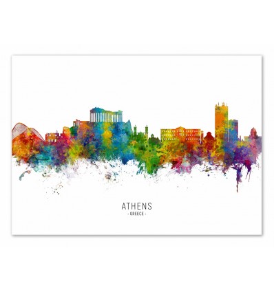 Art-Poster - Athens Greece Skyline (Colored Version) - Michael Tompsett