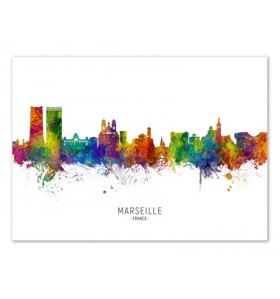 Art-Poster - Marseille France Skyline (Colored Version) - Michael Tompsett